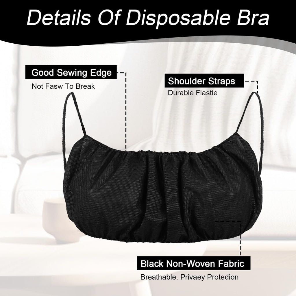 100Pcs Disposable Nonwoven Bras for Women, Black Bra for Travel, Disposable Underwear for Sunless Spray Tan Spa Salon Top Garment, Towel Bra