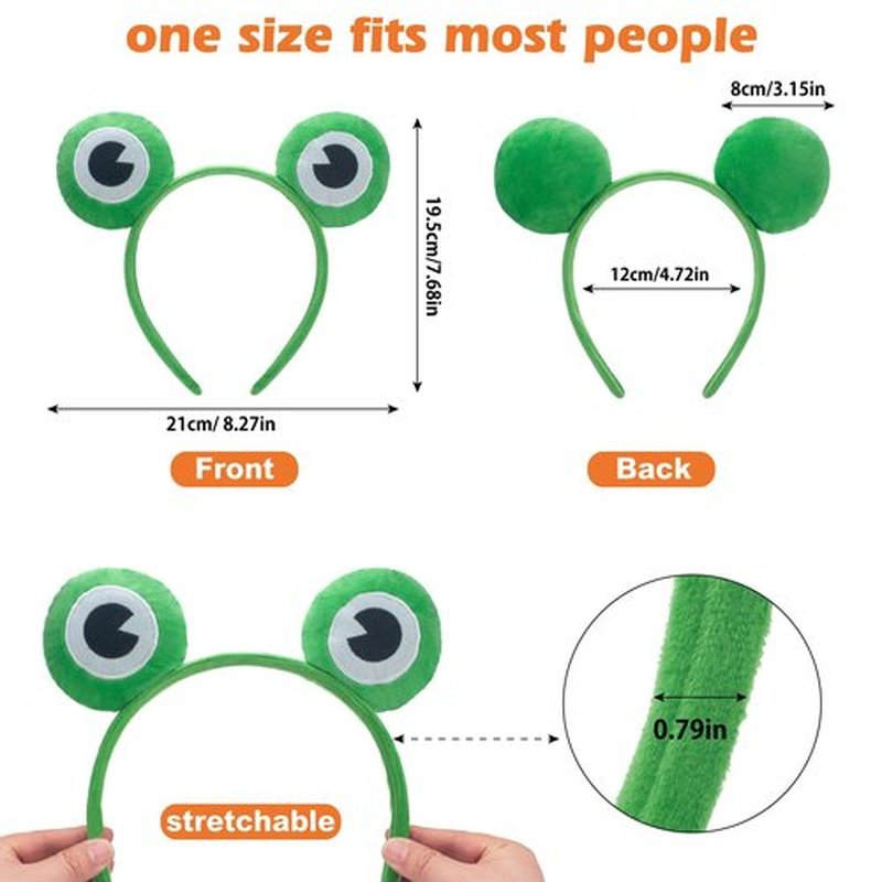 GHGMAO Cute Headband Frog Ears Headband Green Ears Plush Headbands Dress Up for Halloween, Cosplay (Frog-Dark Green)