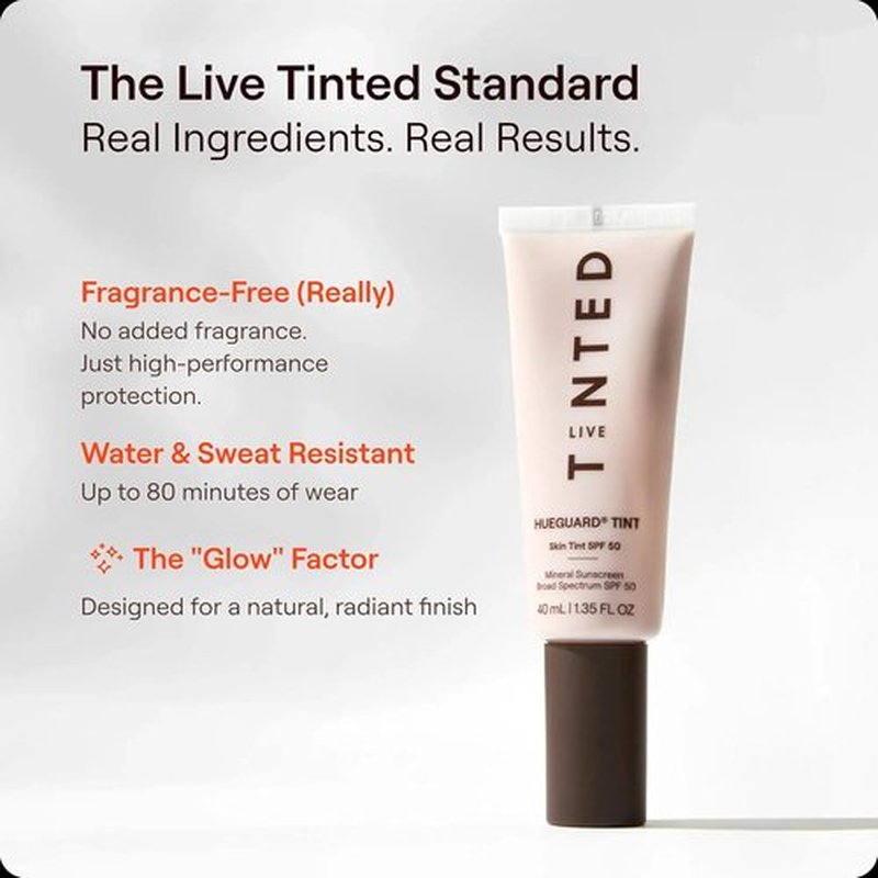 Live Tinted Hueguard Skin Tint SPF 50 | Tinted Mineral Sunscreen with Hydrating Finish - Light-Medium Coverage, 1.35 fl oz - Shade 10