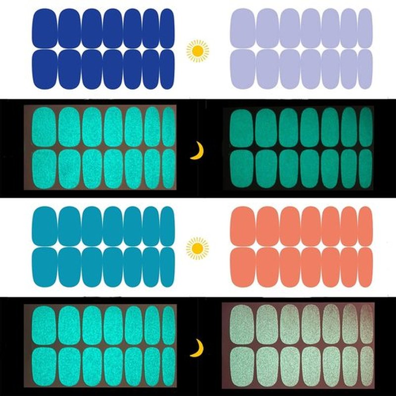 JERCLITY 168 Pieces 12 Sheets Luminous Solid Color Nail Polish Strips Glow in The Dark Nail Wraps for Short Nails Nail Decals Self-Adhesive Nail Stickers Full Nail Wraps for Women Girls Nail Art