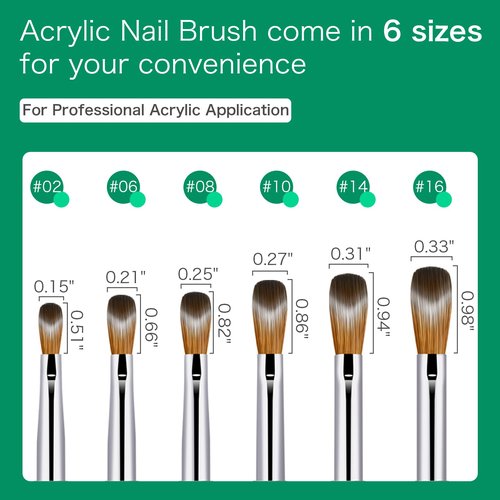 Shine Chance 6 Pcs Nail Brushes Set, Kolinsky Nail Art Brush, Art Design & Polish Mistake Cleaning Manicure Tools for Women - Acrylic Application (Sizes 2, 6, 8, 10, 14, 16)