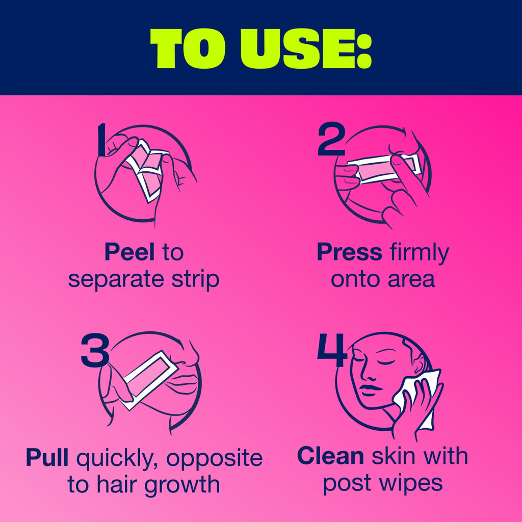 Nair Hair Remover Wax Ready Strips, Face and Bikini Hair Removal Wax Strips, Orchid and Cherry Blossom Extracts, Dermatologist Tested, Plus 4 Non-Flushable Post Wipes, 40 Count (Pack of 2)