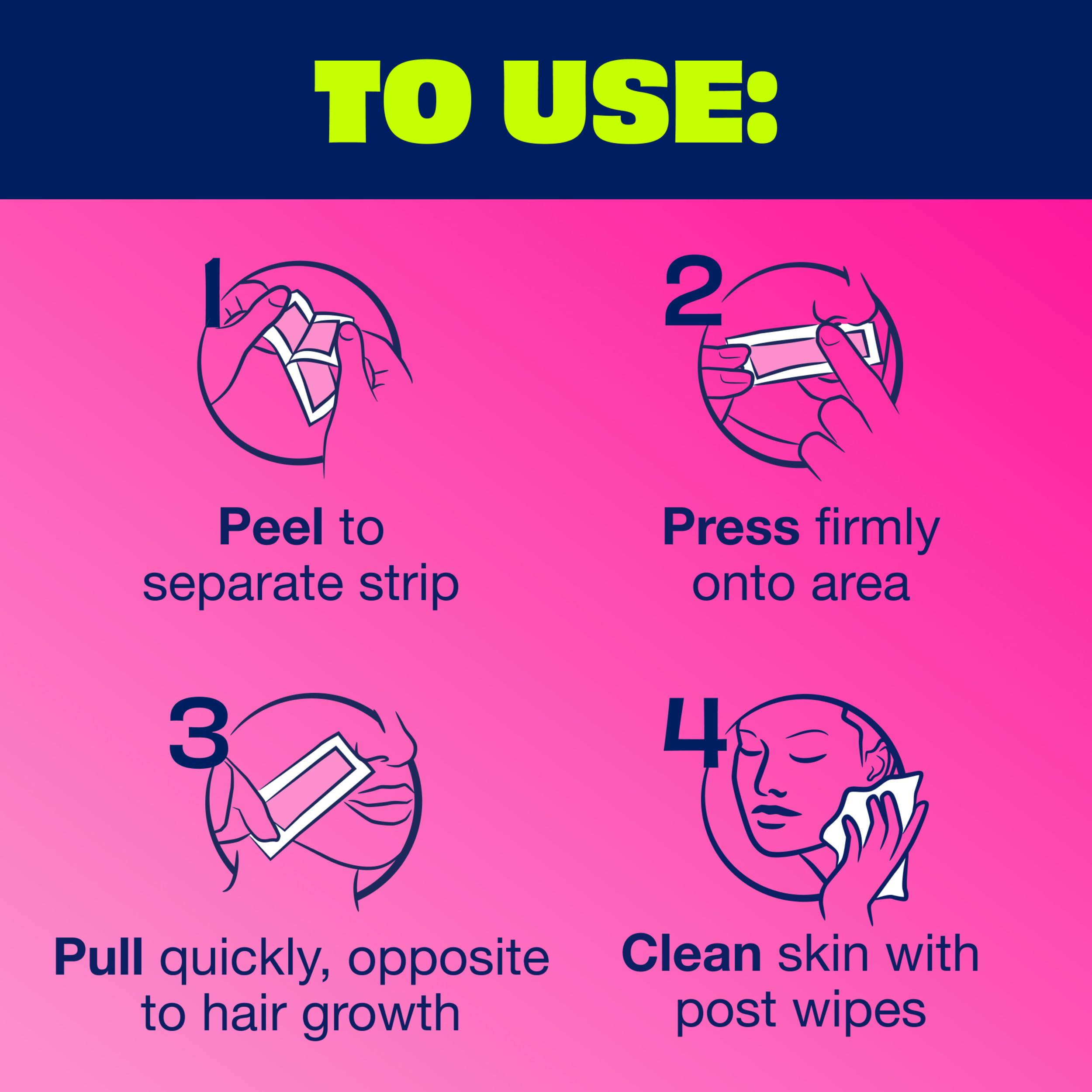 Nair Hair Remover Wax Ready Strips, Face and Bikini Hair Removal Wax Strips, Orchid and Cherry Blossom Extracts, Dermatologist Tested, Plus 4 Non-Flushable Post Wipes, 40 Count (Pack of 2)