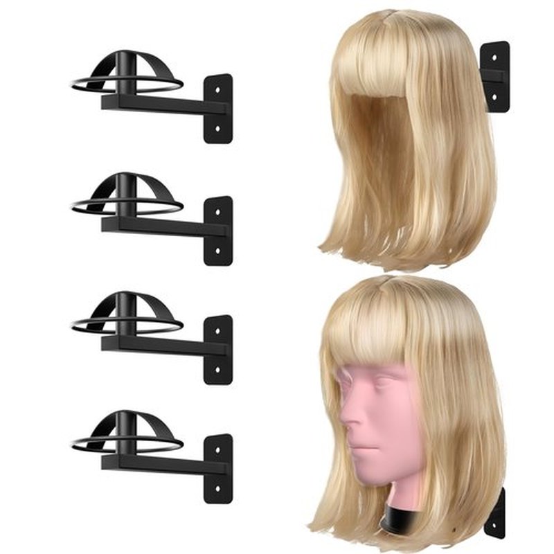 Lhysn Wig Holder For Multiple Wigs, 4pcs Wig Head Stand For Styling , Wig Hanger Display Mannequin Head Wall Mount Metal Rack(Black)