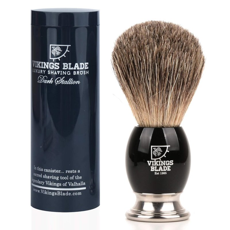 VIKINGS BLADE Luxury Shaving Brush for Men - Ultra Heavy Acrylic & 316L Steel Handle, Dark Stallion Color