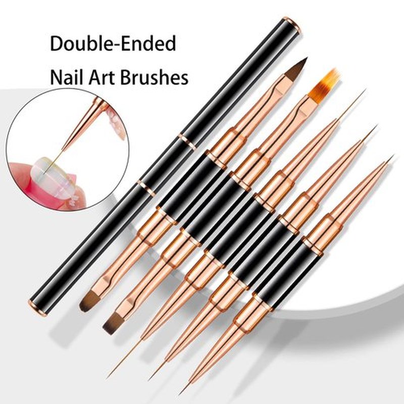 Nail Art Brushes Set, 5pcs Double-Ended Acrylic Nail Art Brushes Liner Detail Thin Brushes Nail Drawing Pen 3D Nail Art Decorations for Acrylic Application Salon at Home DIY Manicure