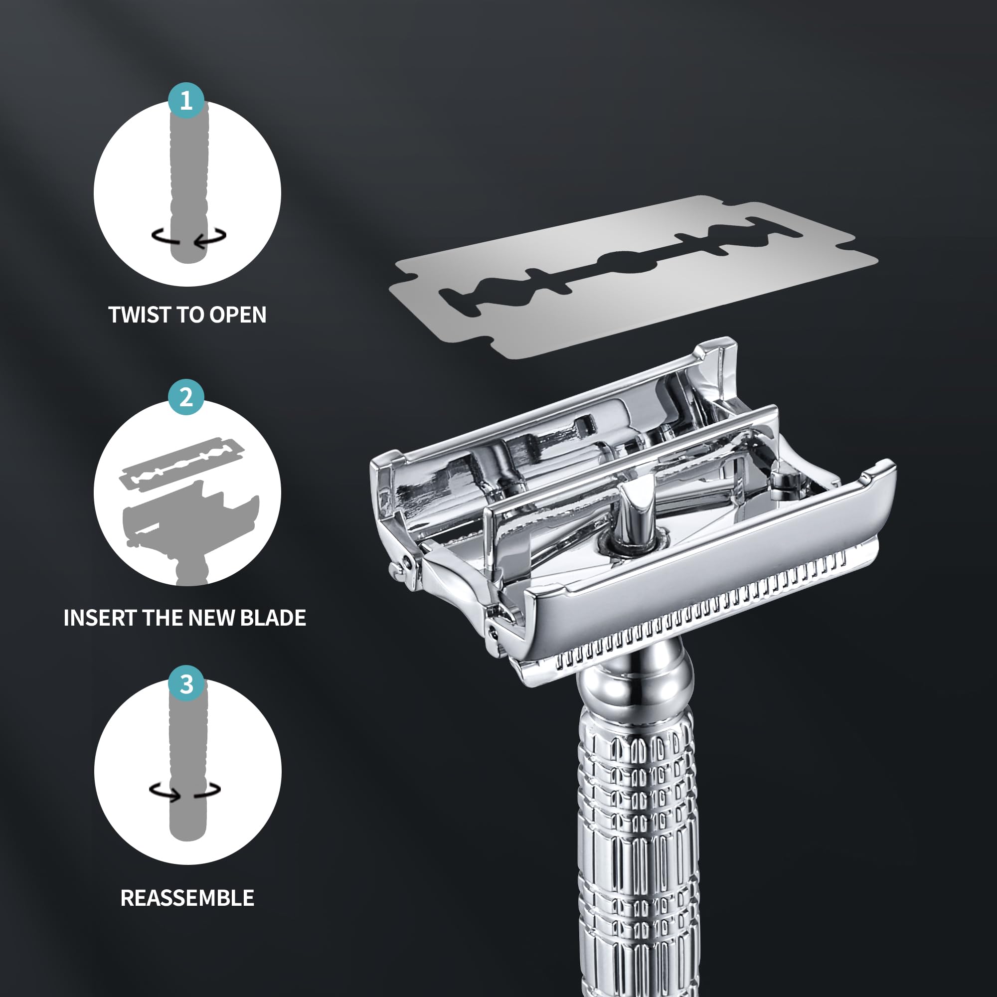 Gearhub Butterfly Double Edge Safety Razor Reusable Stainless Metal Wet Shaving Razor with 10 Swedish Platinum Blades for Men Women Barber Bikini Armpit Hair GR179