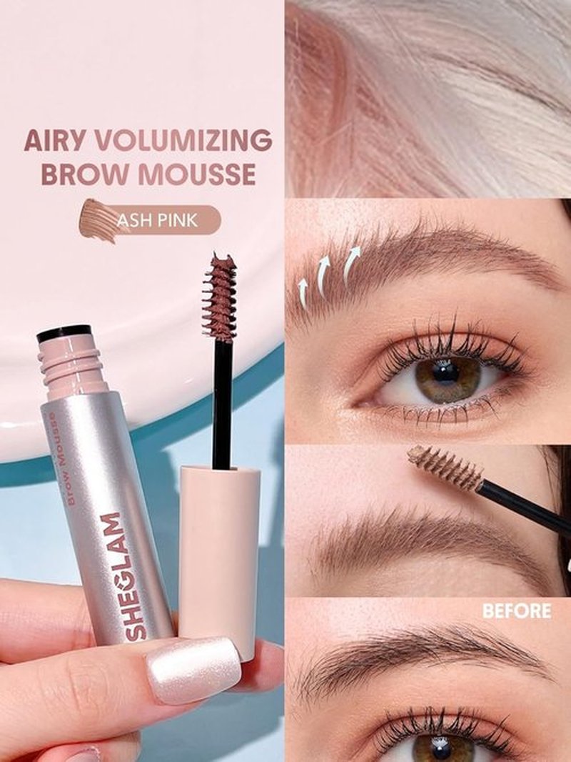 SheGlam Airy Tinted Brow Mousse - Highly Pigmented Eyebrow Gel for Shaping & Filling | Ash Pink