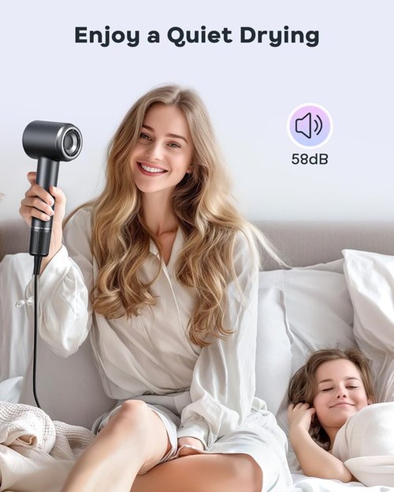 Bopcal Hair Dryer - 1-5 Mins Fast Drying Ionic Blow Dryer, 150,000RPM High-Speed, 500M Negative Ions Reduce 70% Frizz, Low Noise with Magnetic Diffuser & Nozzle, Home Travel Salon Use, Black