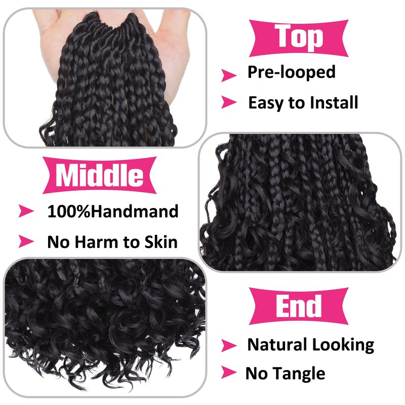Unionbeauty 8 Packs 10 Inch Boho Box Braids Crochet Hair Goddess Box Braids Crochet Hair for Black Woman with Curly Ends Bohemian Hippie Crochet Braids Hair Synthetic Braiding Hair Extension for Kids