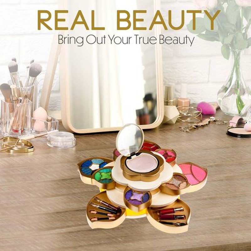 CoralBeau All In One Makeup Kit for Teens and Women - Flower Makeup Set for Girls 10-12 - Pigmented Eyeshadows, Lip Creams, Blushes, Concealer and Mirror - Full Starter Makeup Gift Set for Beginners