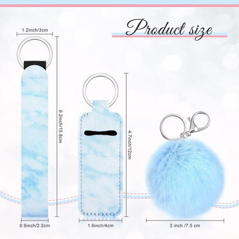 Hicarer 30 Pieces Marble Lipstick Holder Keychain Lip Balm Holder Set Lipstick Bags Set Includes Keychain Wristlet Lanyard, Marble Style Lip Balm Bag and Ball Pom Pom Accessory(Square)