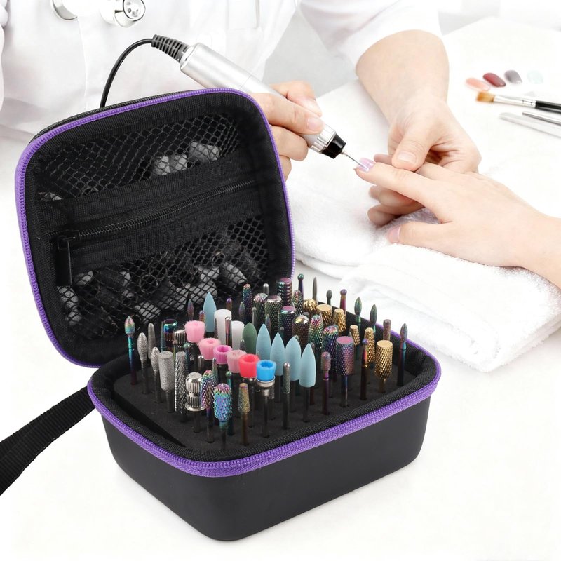 YINGJEE Nail Drill Bits Holder 80 Holes, Dustproof Nail Art Drill Bits Stand Display Storage Box and Nail Drill Bits Manicure Tools (Black)