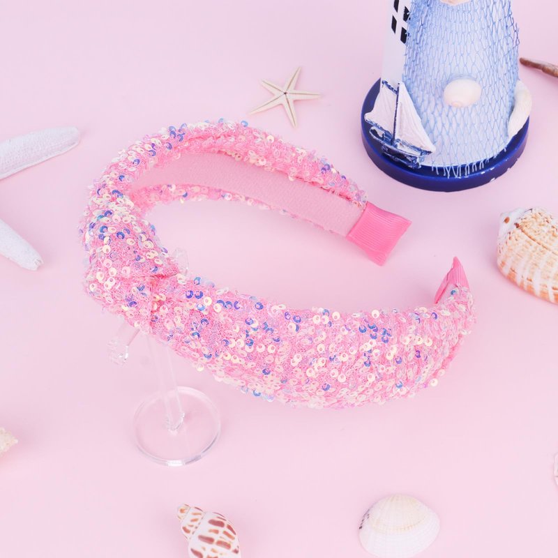 YARIEW Sequin Knotted Headband for Women Sparkle Wide Headband Knot Hair Bands Accessories Cute Little Girl Headbands Princess Headband Glitter Girls Hair Accessories (Pink)