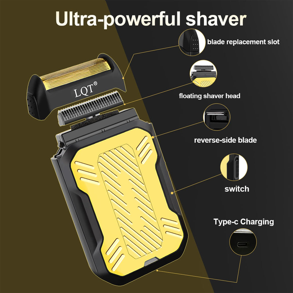LQT Professional Cordless Hair Clippers for Men, Rechargeable Barber Clipper and Beard Trimmer Set with T-Blade, Adjustable Lever, LED Display,Haircut Trimmer Kit for Home & Barbers,Gold,Gift for Men