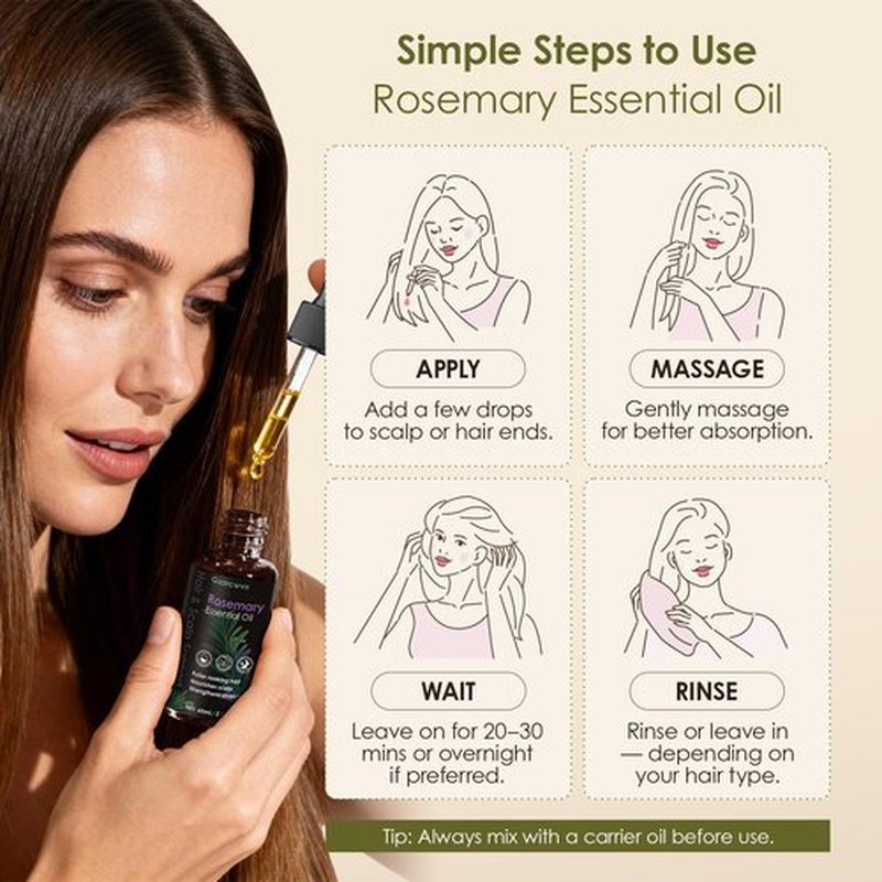 Gzarcwv Rosemary Essential Oil 60ml | Scalp Care & Hair Nourishing Oil | Plant-Based Formula for Stronger-Looking, Smoother Hair | Daily Scalp Massage & Hair Care