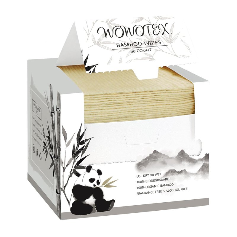 WOWOTEX Bamboo Rayon Disposable Face Towels - Biodegradable, Extra Thick, Soft & Gentle | 60 Count Box for Sensitive Skin & Makeup Removal