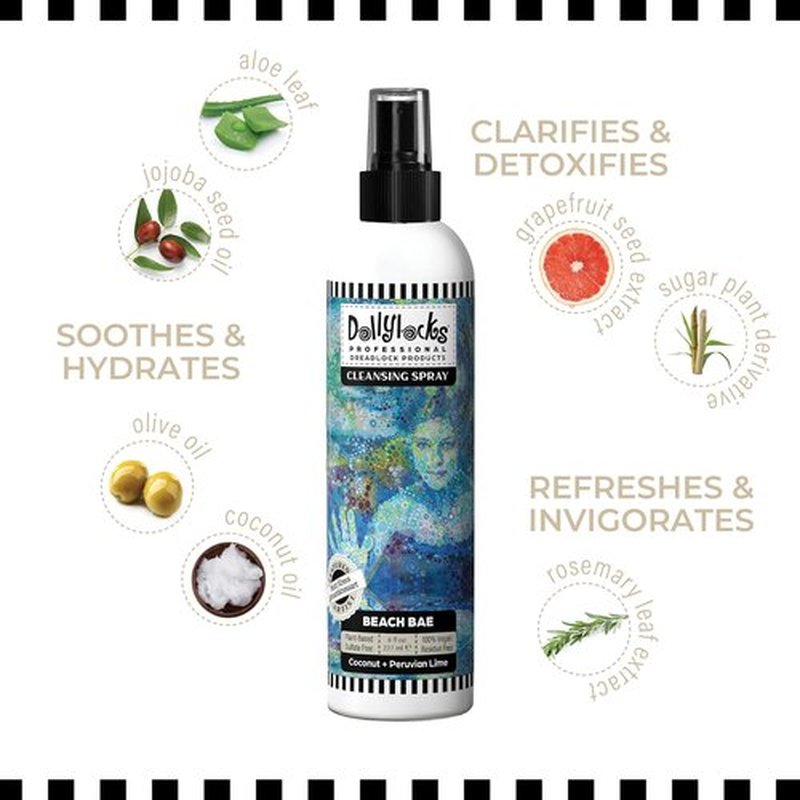 Dollylocks Cleansing Rinse-free Shampoo Spray | Removes Build-up + Moisturizes | Plant-Based Residue-free Vegan | Locs, Braids, Hair Extensions, Dreadlocks | Coconut Lime | 8oz