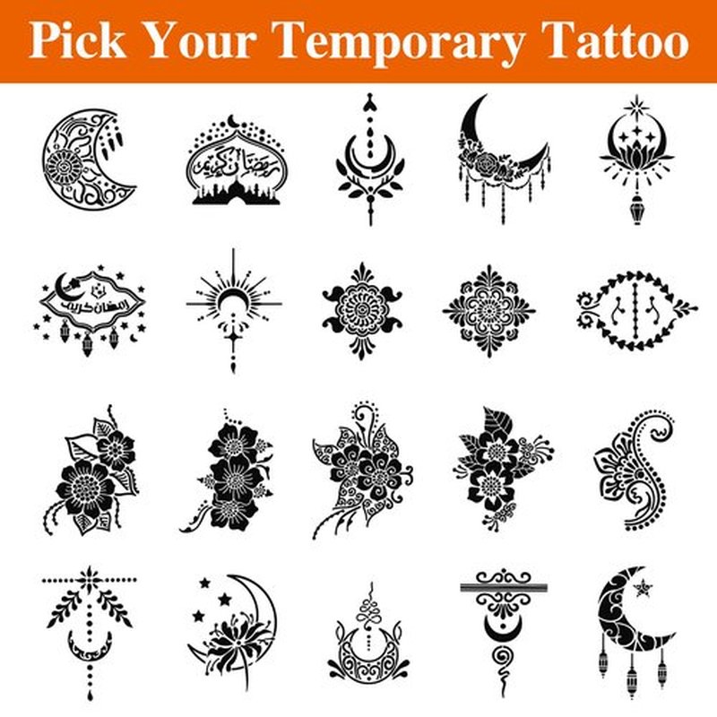 20 Sheets Temporary Tattoo Stencil Kit, Tattoo Templates for Real Tattoos Mehndi Stencils for Kids Teens Adults Body Paint