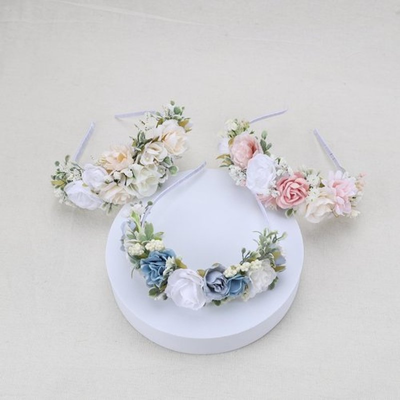 PoshMyra White Ivory Flower Crown Hairband for Girls Birthday Party Princess Floral Headband for Little Bridesmaids Wedding Photo Prop