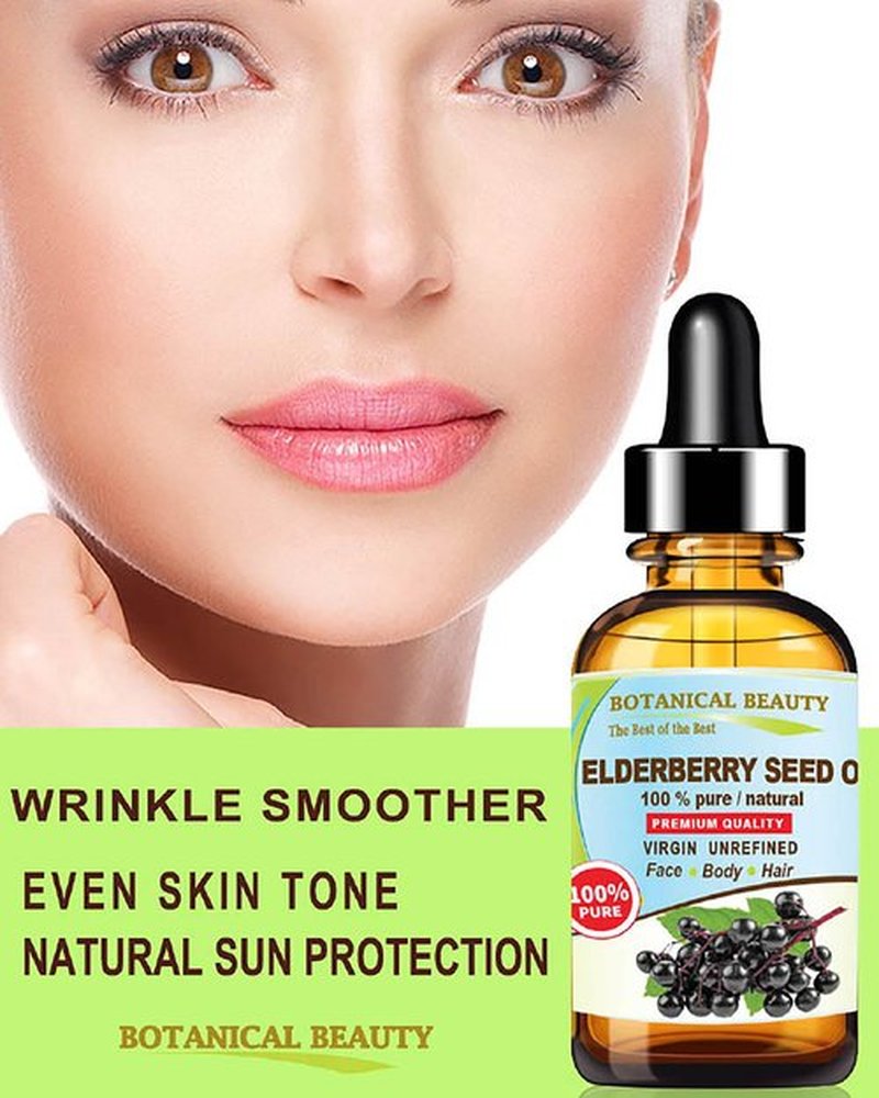 Belgian Elderberry Seed Oil Sambucus Nigra 100% Pure Natural Virgin Unrefined Cold Pressed Carrier Oil 1 Fl. Oz.- 30 ml for FACE, Skin, Hair, Nails, Anti-Aging by Botanical Beauty