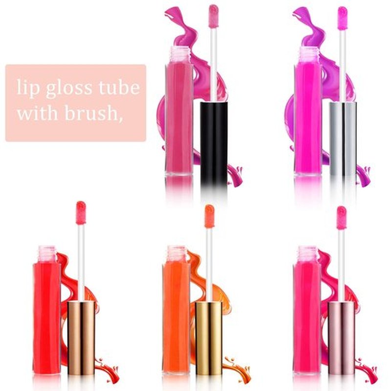 Blulu 30 Pcs 10 ml Lip Gloss Tubes Bulk Empty Refillable Lip Balm Bottle Clear Plastic Gloss Container Reusable Lipstick Bottle with Rubber Insert for Women DIY Lipgloss Cosmetics(5 Colors)