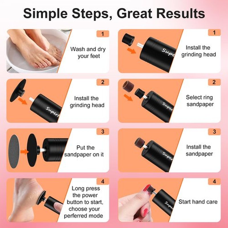Cordless Electric Foot Callus Remover, 2 in 1 Electric Foot Nail File, Rechargeable Foot File Pedicure Tools & Nail Drill Bits for Feet/Hand Dead Skin with Digital Display, 9 Speed Adjustable（Black）