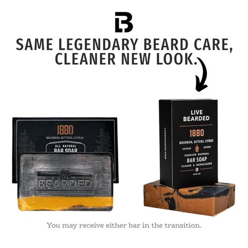 Live Bearded All-Natural Bar Soap for Men - Exfoliating & Moisturizing 6-Pack | 5 oz Each - Charcoal, Pumice, Shea Butter | 1880 Bourbon Scent
