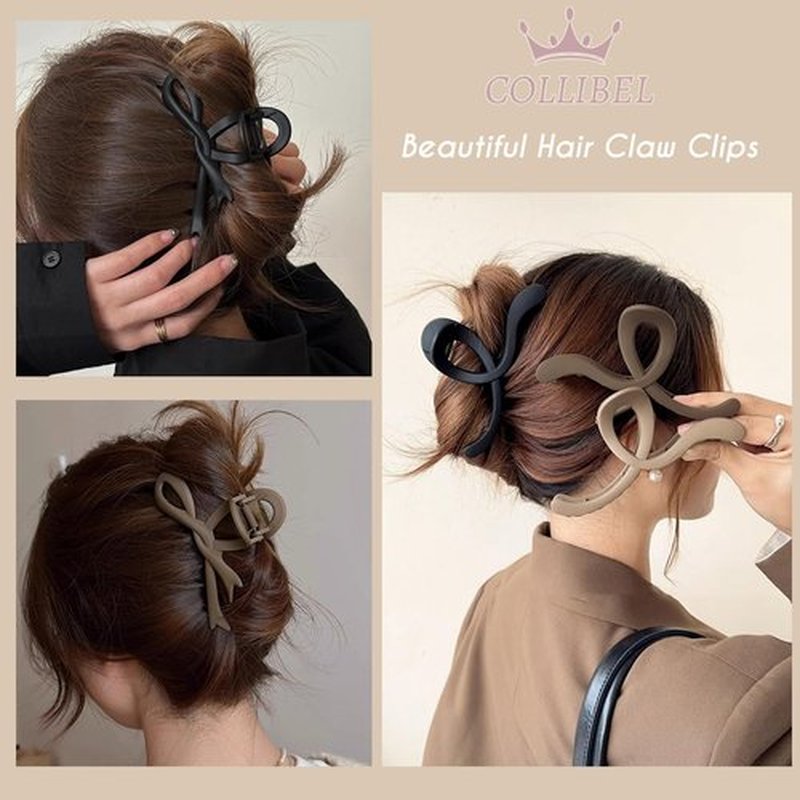 COLLIBEL 5.2 Inch Extra Large Claw Clips - 6 Pcs for Thick Hair, Women's Matte Bow Ribbon Style Hair Claws
