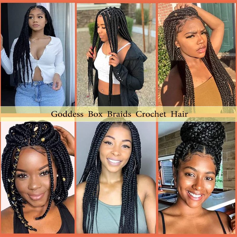 YUSSAY Crochet Box Braids 14 Inch 6 Packs 144 Strands Goddess Box Braids Crochet Hair Pre looped Crochet Hair for Black Women (14 Inch 1B)