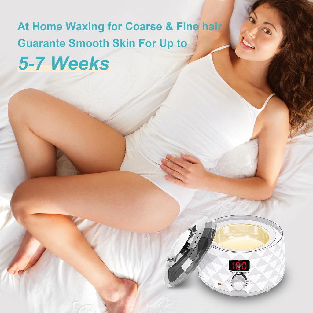 Charmonic Wax Warmer, Upgrade Digital Waxing Kit with Silicone Pot & 500g Hard Wax Beads for Whole Body Brazilian Bikini Legs Armpit Nose Hair Removal, Hot Wax Machine (White)