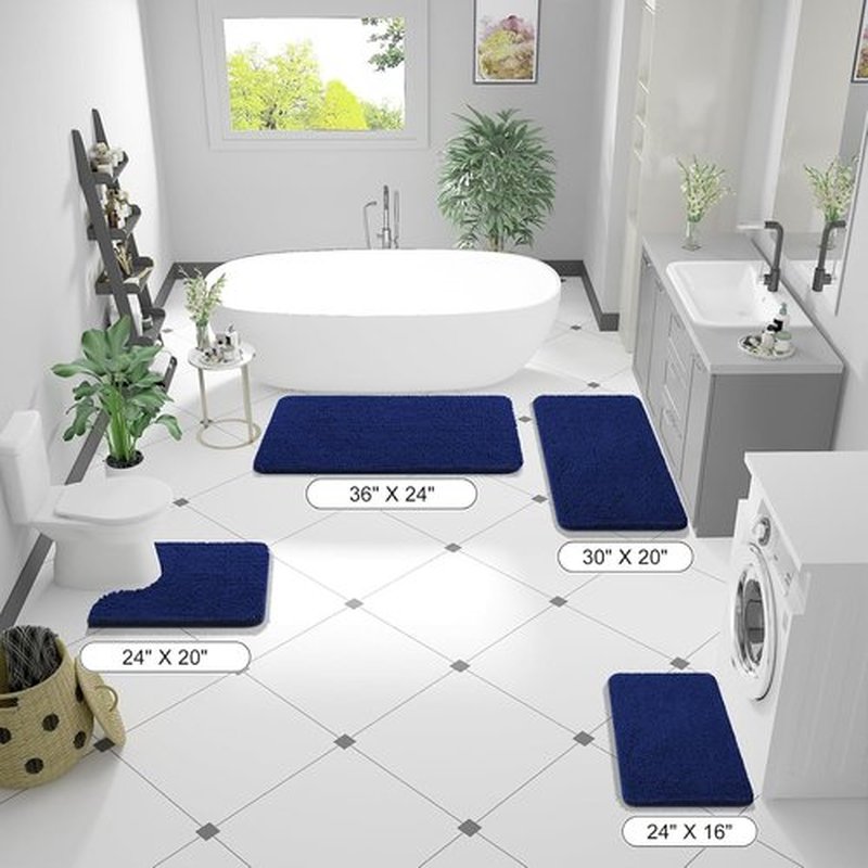 OLANLY Bathroom Runner Rugs - Extra Soft Chenille Bath Mats | 47x24, Quick Dry & Machine Washable, Navy