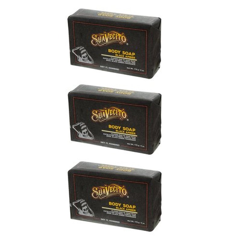 Suavecito Body & Hand Soap Bars Moisturizing With Masculine Black Amber Fragrance 6 oz 3 Pack