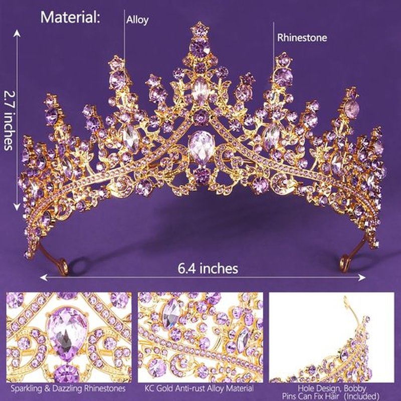 TOBATOBA Purple Crown for Women Crystal Queen Crown Princess Tiara, coronas para 15 años corona para pastel, Wedding Tiara for Bride Bridal Hair Accessories Birthday Prom Pageant Party Halloween