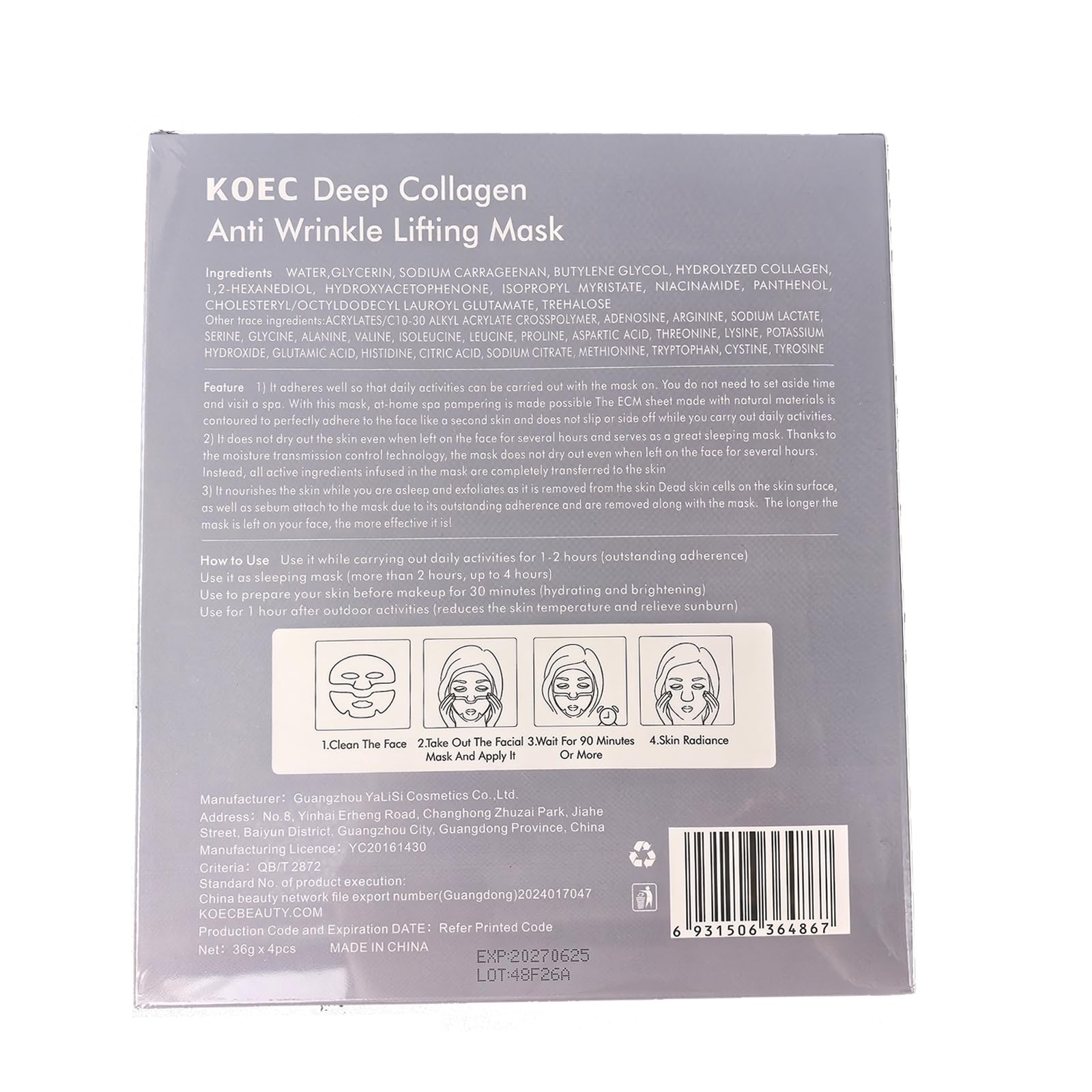 ONMYLOVIN 4 Pack Deep Collagen Overnight Mask,Bio-Collagen Real Deep Mask, Skinqueen Korean Collagen Films Deep Collagen Anti Wrinkle Firming Lifting Face Mask