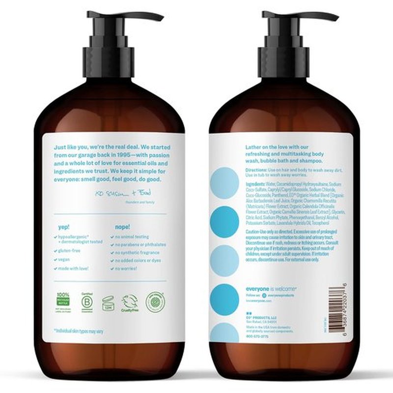 Everyone 3-in-1 Soap | Body Wash, Bubble Bath & Shampoo - Unscented, 32 Ounce (Pack of 2)