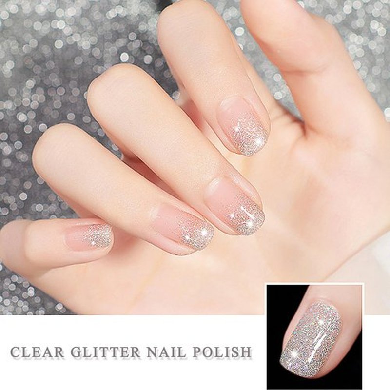NovaCharm Clear Sparkle Nail Polish, Quick Dry Glitter Top Coat, Air-Dry Shimmer Nail Color for Women and Girls, Long Wear No-Lamp Nail Polish, 12ML