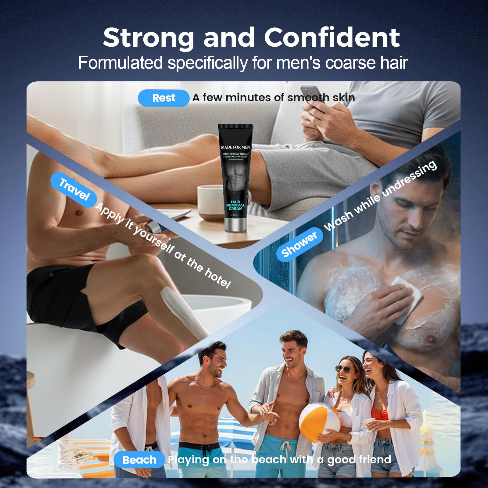Men’s Hair Removal Cream, Body Grooming Cream for Men, Gentle Formula for Arms, Legs, Chest & Underarms, Easy Rinse-Off Body Hair Removal Cream, 100ml (2)