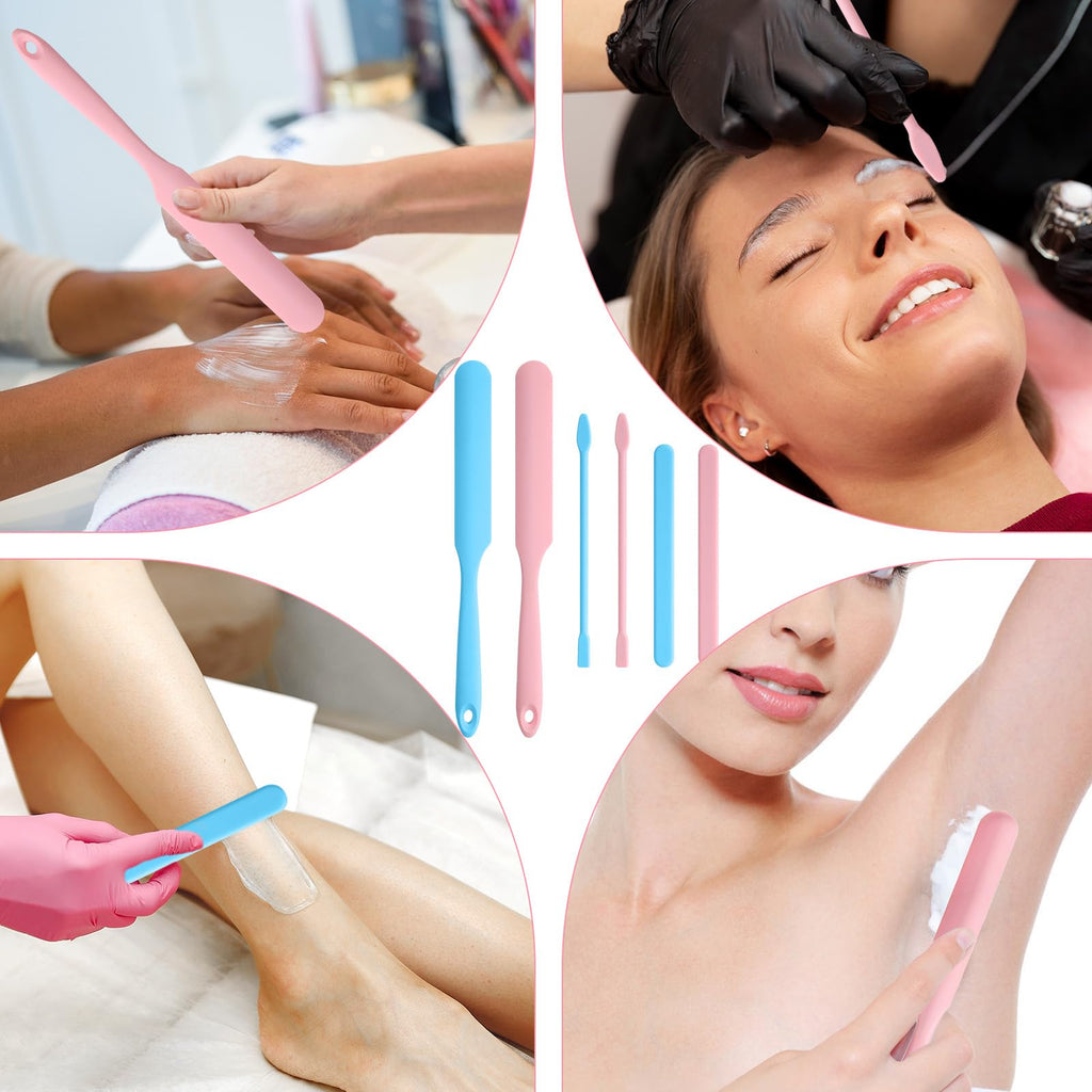 WLLHYF 6Pcs Non-Stick Wax Spatulas Set Silicone Spatula Wax Hair Applicator Removal Sticks Reusable Hard Wax-Scraper Eyebrow-Wax Sticks for Home Salon Body Use