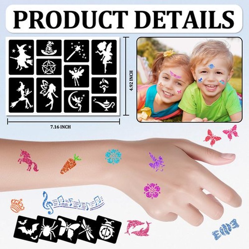 378 Pcs Temporary Tattoos Stencils for Kids, Face and Body Paint Stencils Kit.