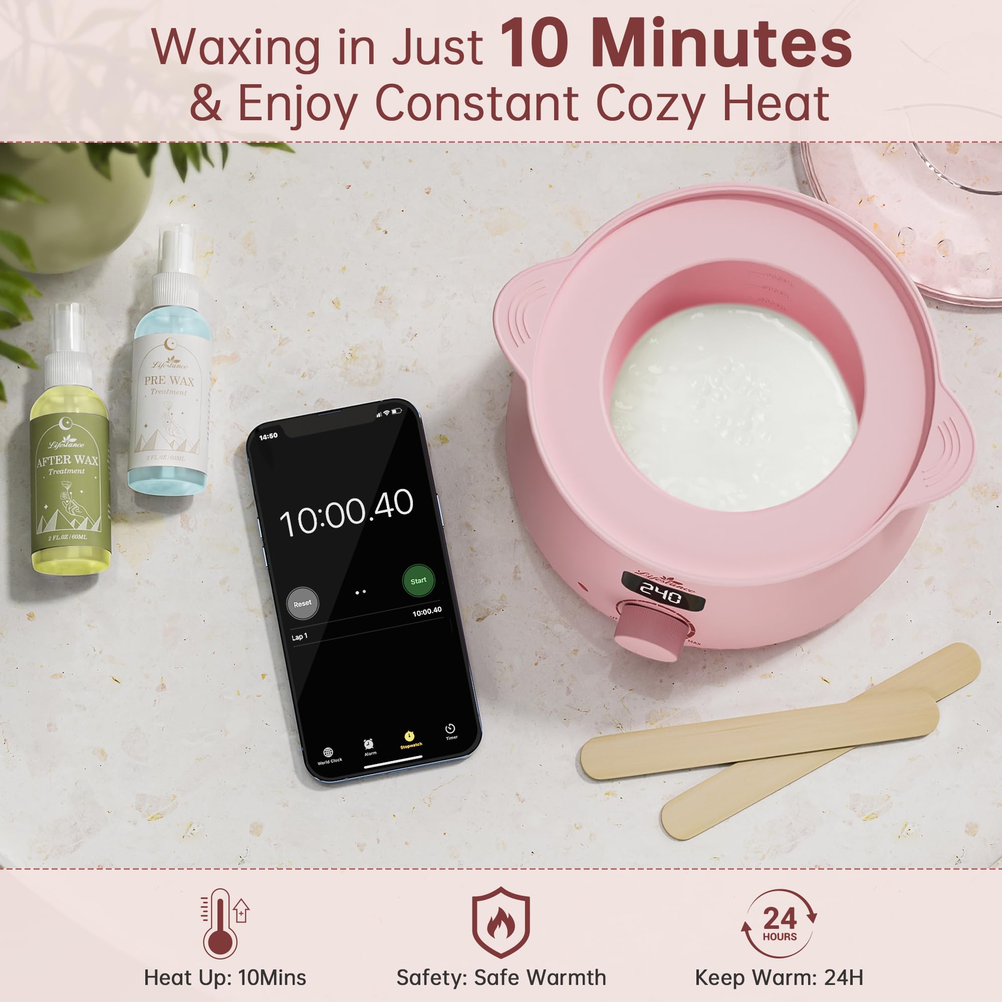 Lifestance Waxing Kit for Women & Men - Pink L3 Digital Warmer