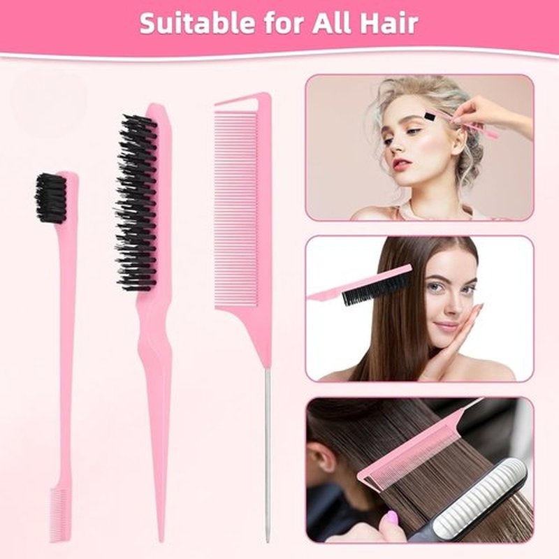 Hair Brush Set with Continuous Spray Bottle，Slick Back Hair Brush Back Brushing, Combing, Slicking Hair (PINK)