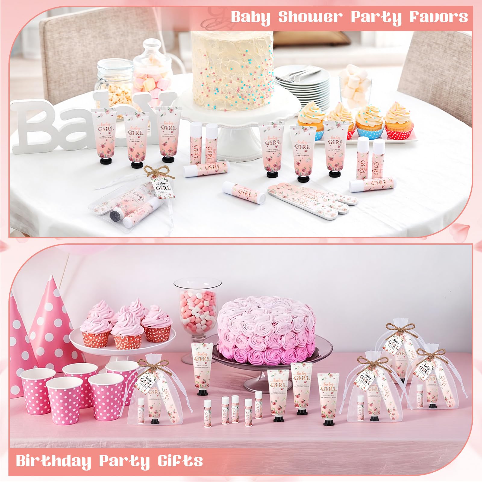 Leelosp 50 Sets Baby Shower Favors for Guests Baby Shower Hand Cream and Lip Balm Bulk Gift Set Thank You Gift Travel Size Hand Lotion Lip Balm with Nail File Party Favors