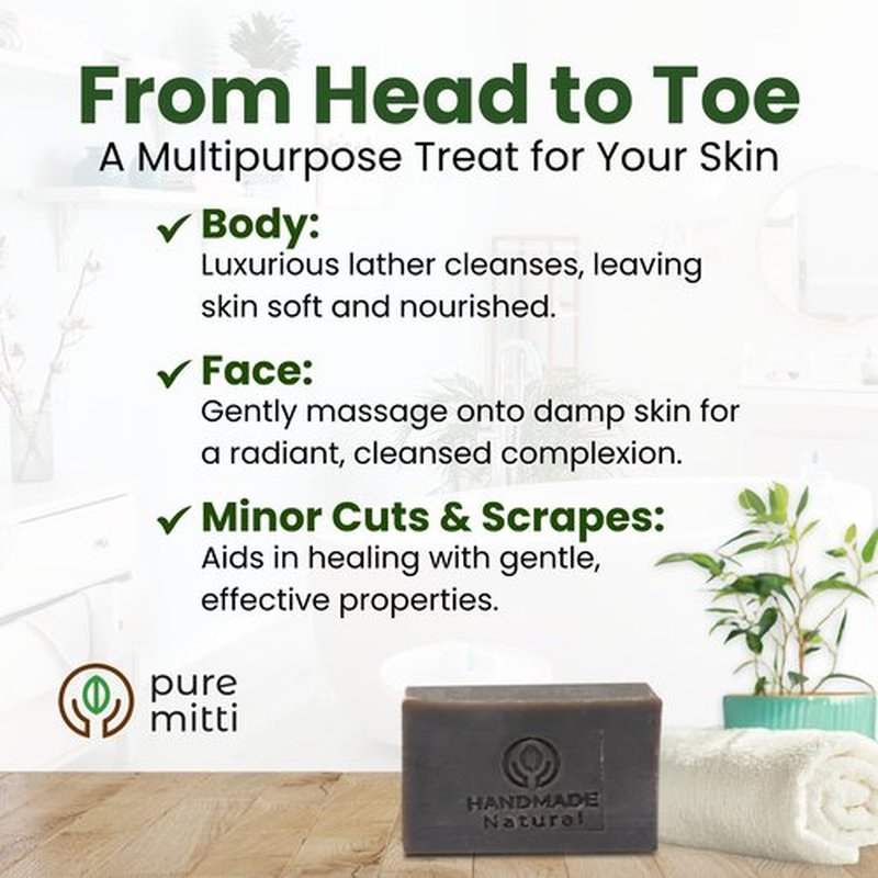 Pure Mitti Neem Soap Bars [4.5 oz x 3 Pcs.] Organic Ayurvedic Soap for Face & Body with Neem, Castor Oil & Coconut Oil – Cold Process, Plastic-Free, Herbal Cleansing