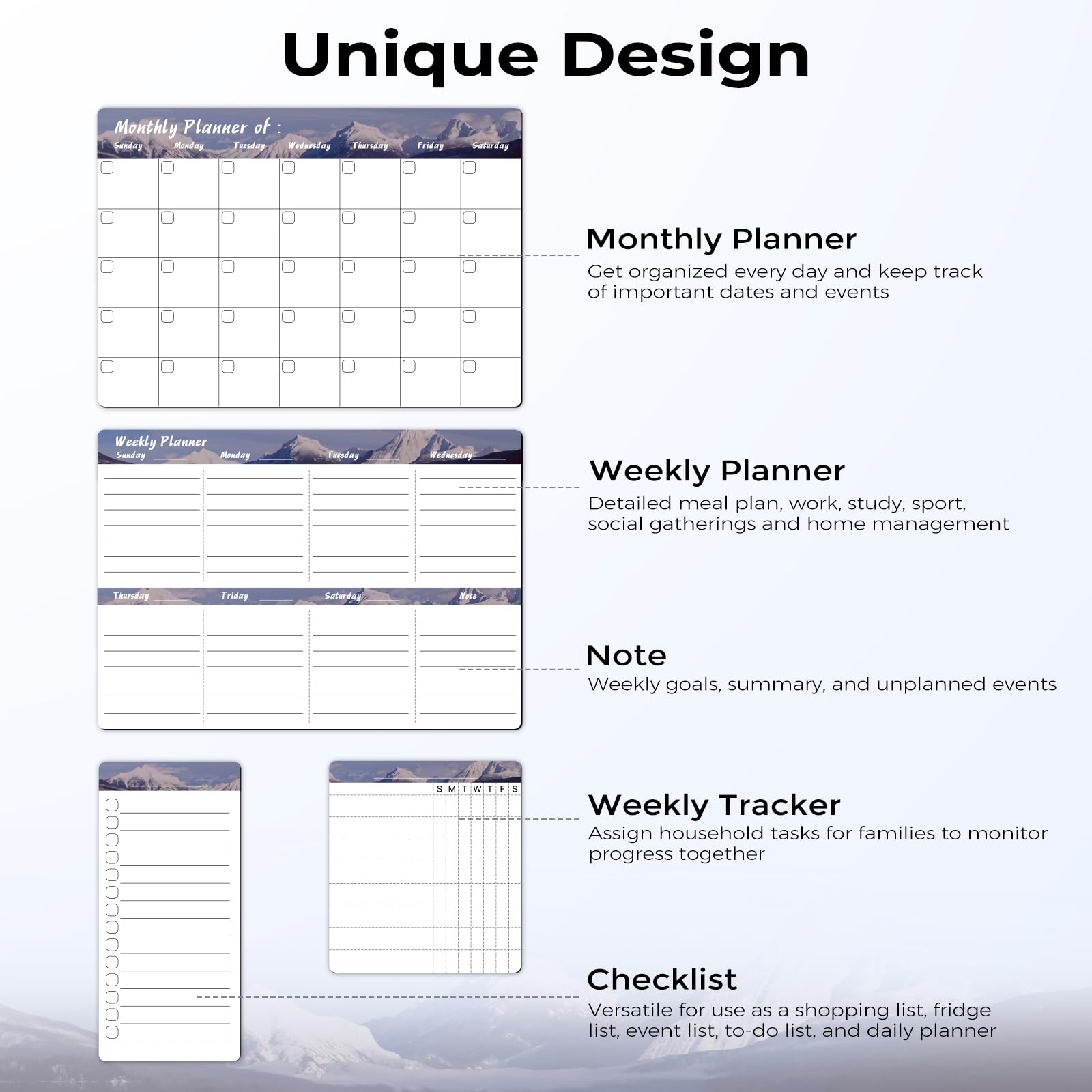 MARSROCK Refrigerator Calendar Magnetic, 16.3x11.7” (4-Pack) – Weekly & Monthly Planner, Chore Chart, Grocery/to-Do List for Fridge, Includes 8 Markers, 6 Magnets & 1 Eraser for Kitchen, Gray