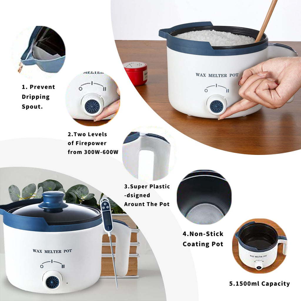 Ksedcon Wax Melter for Candle Making with Thermometer, Electric Wax Melting Pot Kit with Wicks, Double Candle Making Crock Set with Measurements
