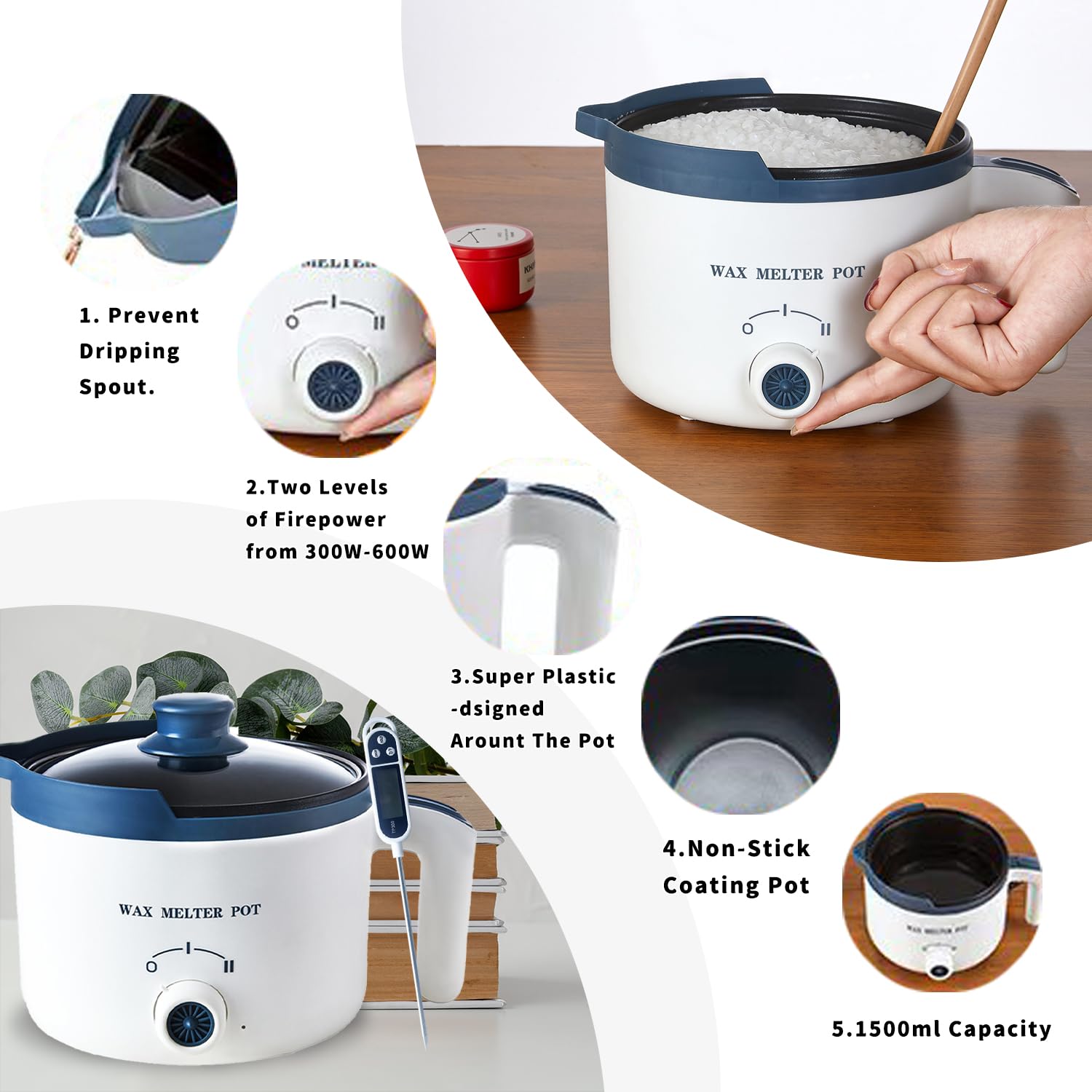 Ksedcon Wax Melter for Candle Making with Thermometer, Electric Wax Melting Pot Kit with Wicks, Double Candle Making Crock Set with Measurements
