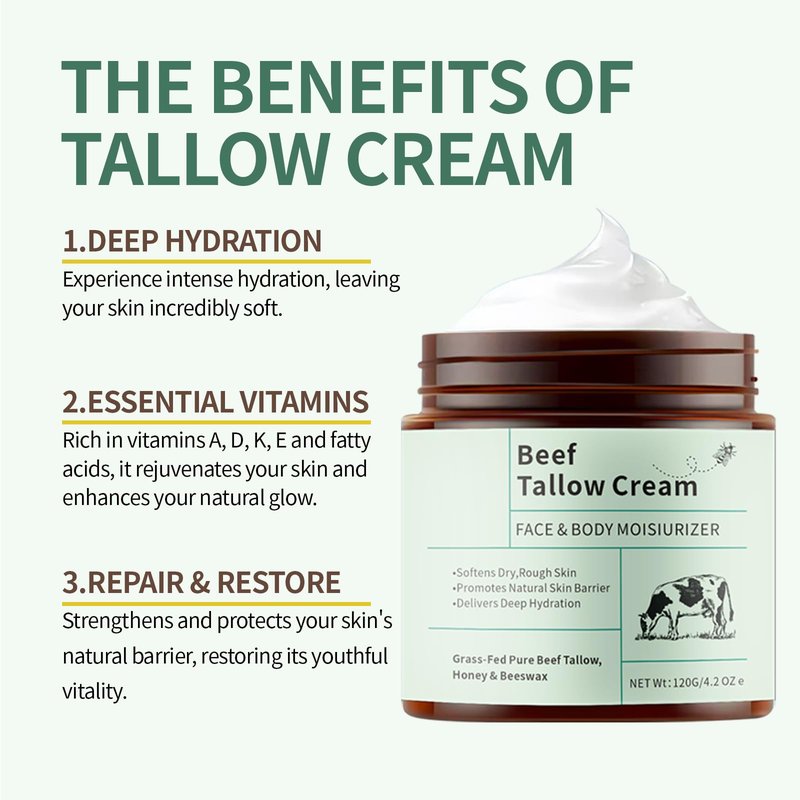 ZTSGU Beef Tallow for Face, Lasting Moisturizer Whipped Beef Tallow and Honey Balm for Face & Body Skin Care.(Unscented)