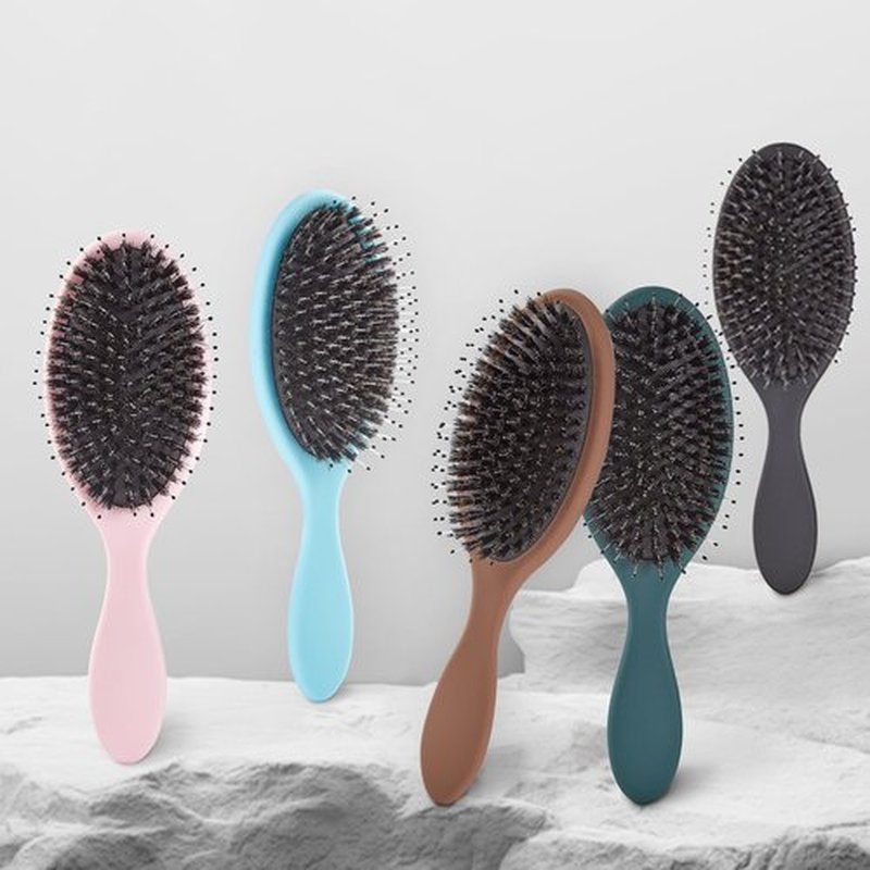 Jurrissa Boar Bristles Hair Brush for Women and Men, Detangling Hair Brush for Smoothing Massage Add Shine, Nylon&Boar Bristles Detangler brush for Hair Healthy (1 Pack-Pink)