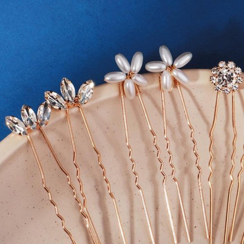 14 Pieces Bride Hair Pins Rhinestones Gold Hair Accessories for Women Crystal Wedding Hairpiece for Bridesmaids